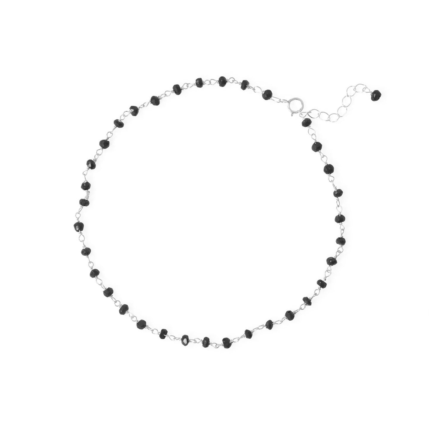 Sterling Silver Beaded Black Spinel Anklet