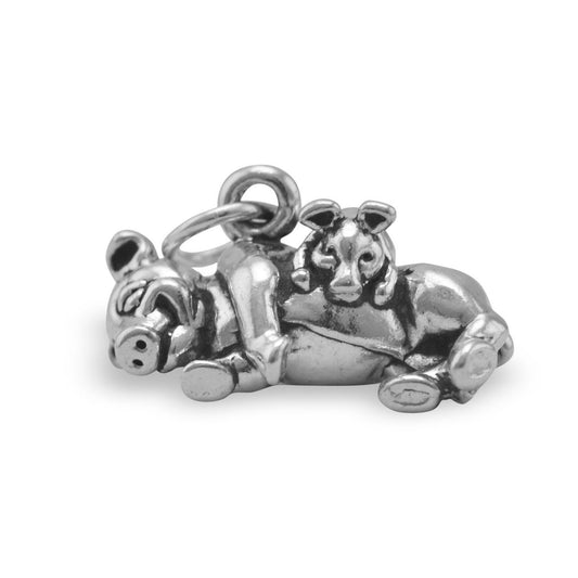 Authentic 925 Sterling Silver Pig with Piglet Women's Charm for Bracelet or Necklace