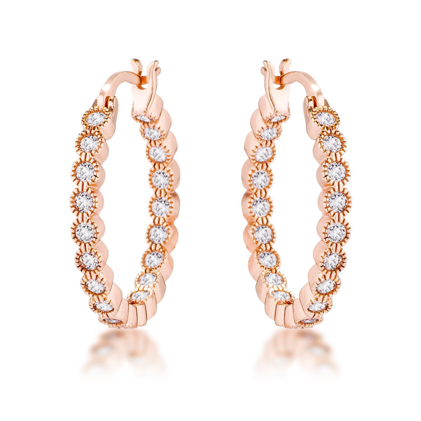 Rose Goldtone Cubic Zirconia Inside Out Hoop Earrings