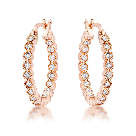 Rose Goldtone Cubic Zirconia Inside Out Hoop Earrings