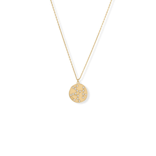 14k Yellow Gold Plated Sterling Silver Cubic Zirconia Sagittarius Coin Constellations Necklace