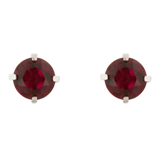 Silvertone 9.5 mm Red Round Cubic Zirconia Stud Earrings