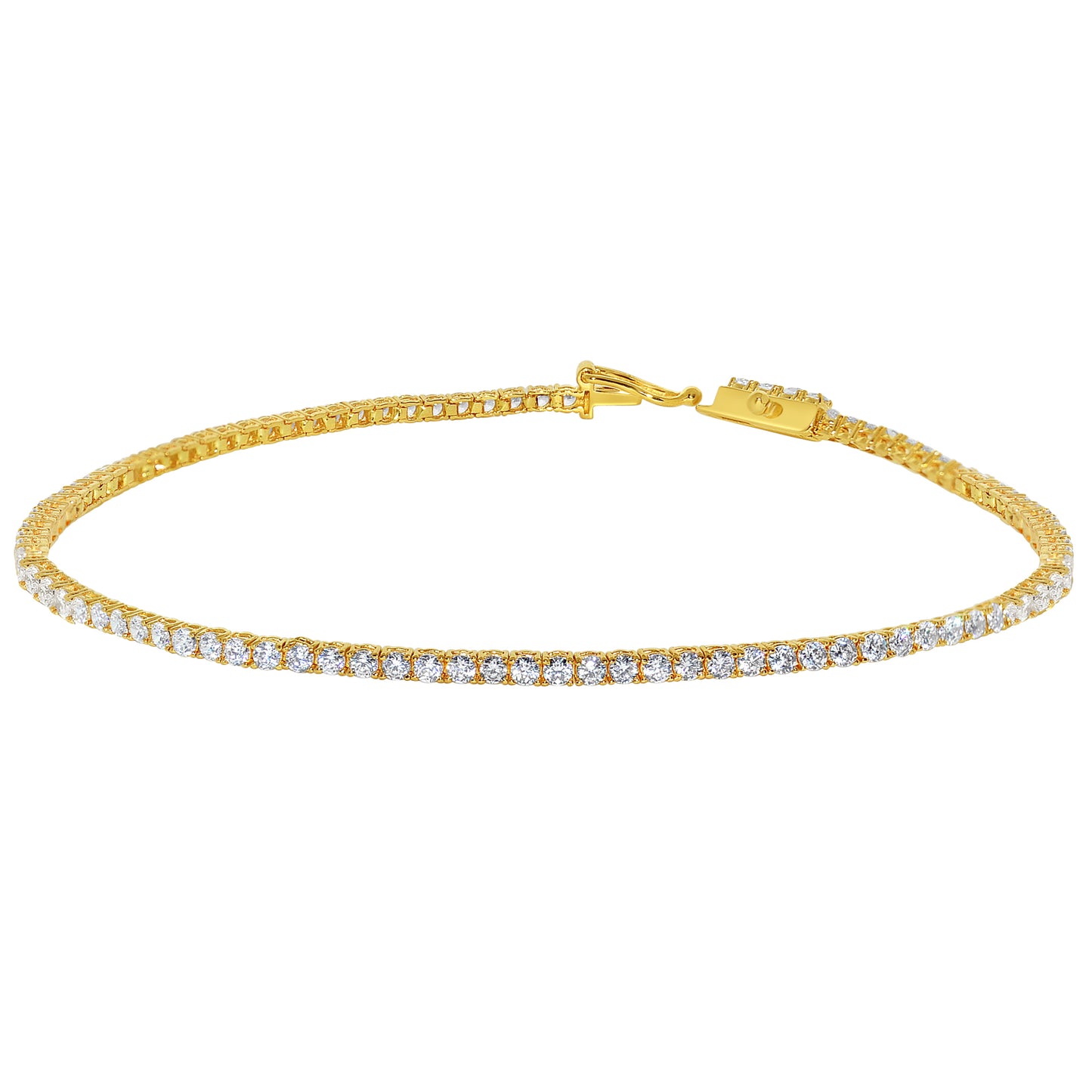 Genuine 14k Yellow Gold 1.8mm Round Cubic Zirconia CZ Tennis 7.25" Women's Bracelet