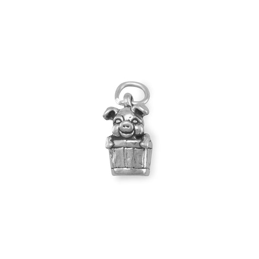 Authentic 925 Sterling Silver Pig in Bucket Women's Charm for Bracelet or Necklace