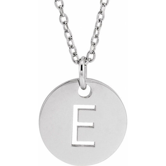 Authentic 925 Silver 0.39" Initial E Disc Letter Adjustable 16-18" Necklace