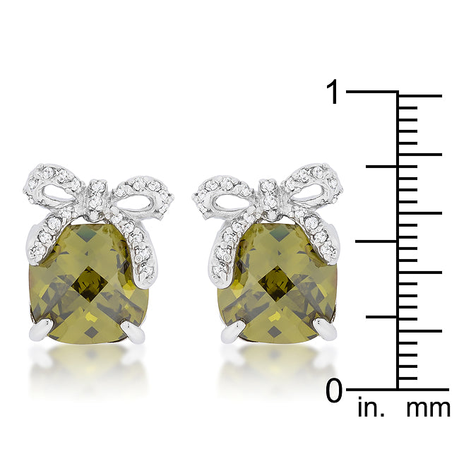 Silvertone Olive Cubic Zirconia Bow Stud Earrings