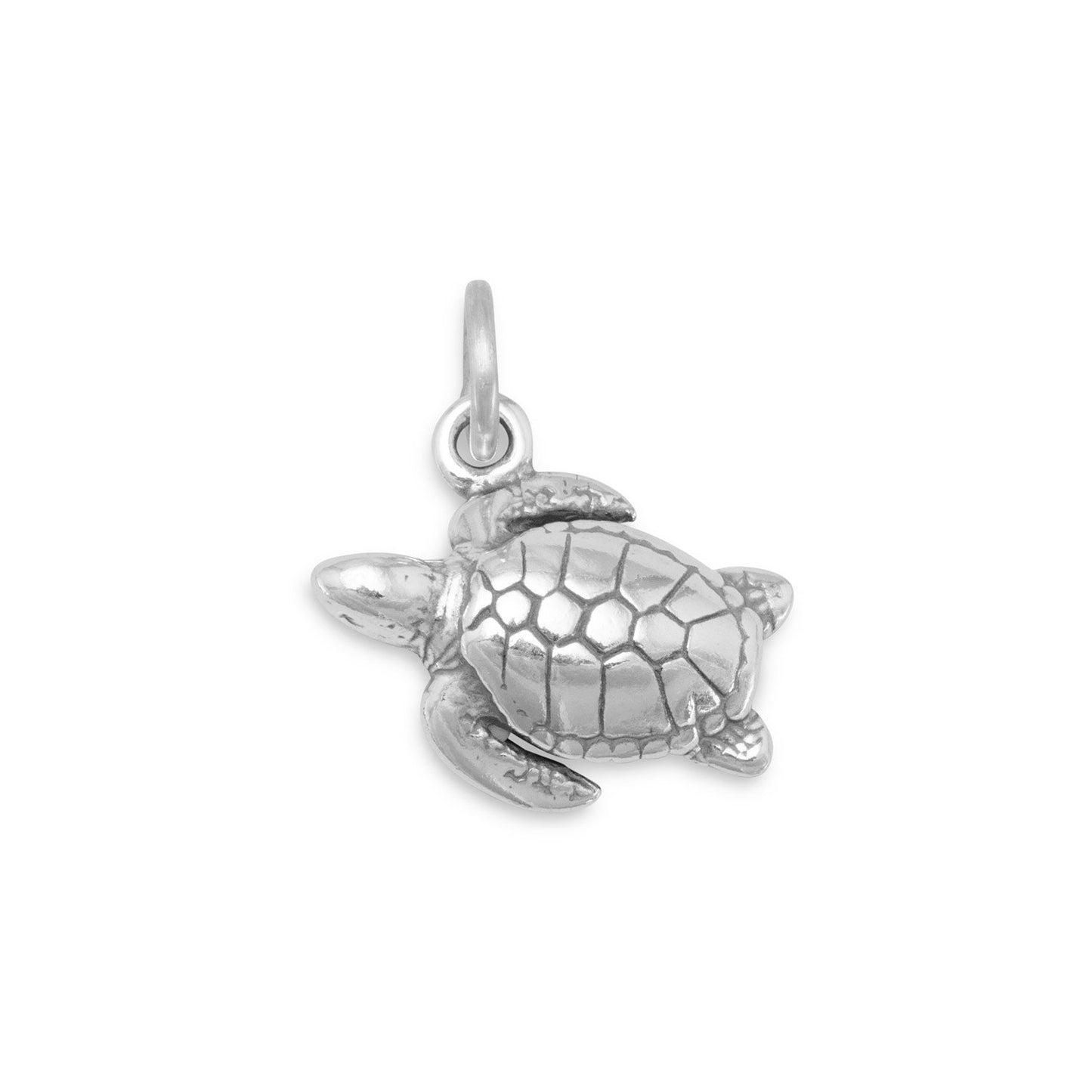 Authentic 925 Sterling Silver Oxidized Sea Turtle Women's Charm for Bracelet or Necklace