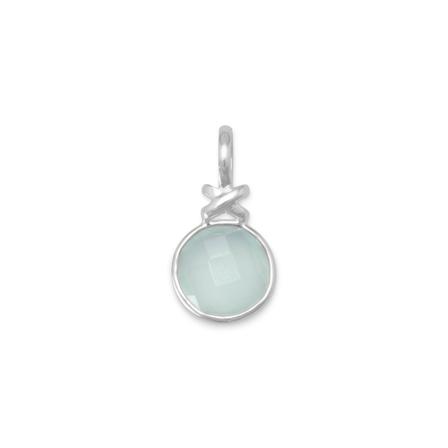 Sterling Silver Round-Shape Sea Green Chalcedony 'X' Design Pendant