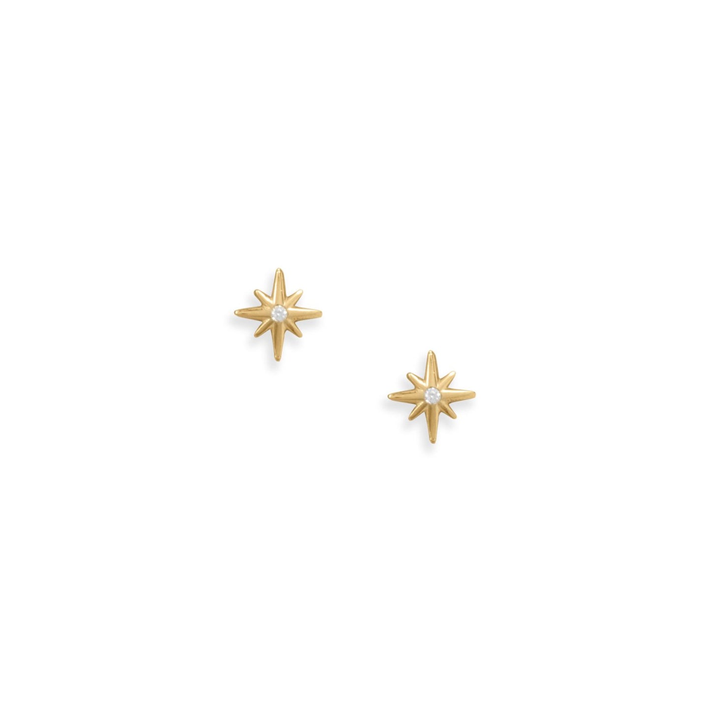 14k Yellow Gold Plated Sterling Silver Cubic Zirconia Star Stud Earrings