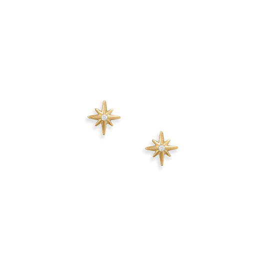 14k Yellow Gold Plated Sterling Silver Cubic Zirconia Star Stud Earrings