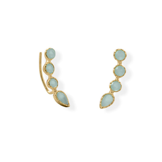 14 Karat Gold Plated Aqua Chalcedony Ear Climber