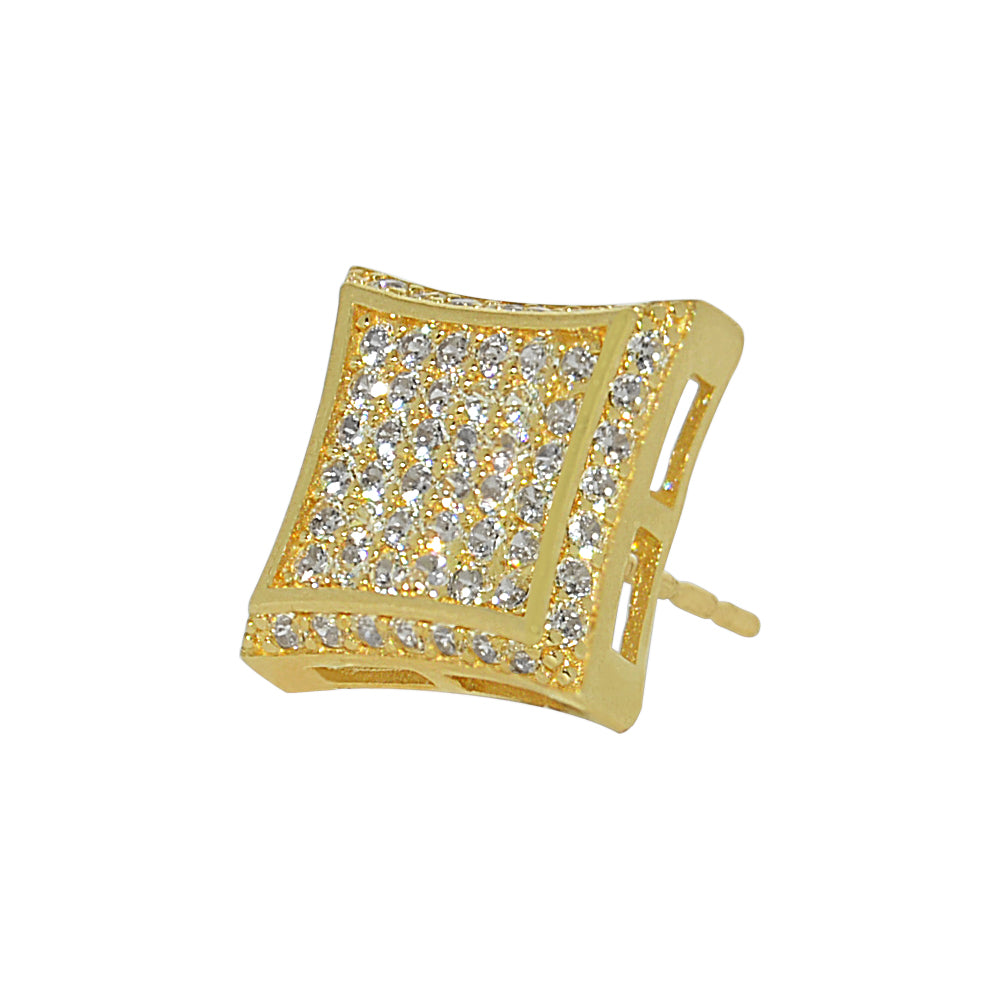 Genuine 14k Yellow Gold 10mm Unisex Men's Square Shaped Micro Pave Cubic Zirconia CZ Kite Studs