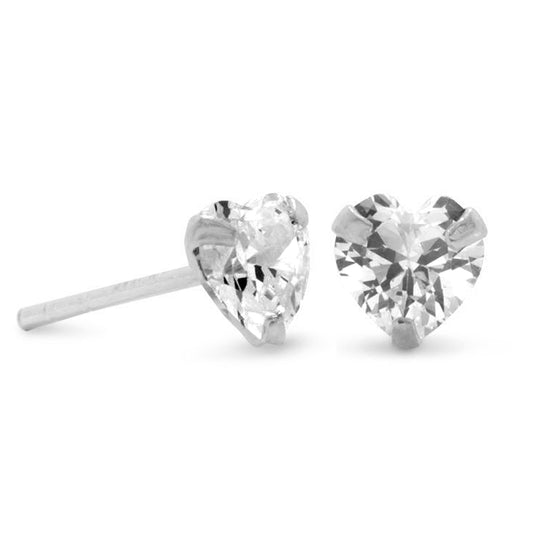 Sterling Silver Cubic Zirconia 5 mm Heart Stud Earrings