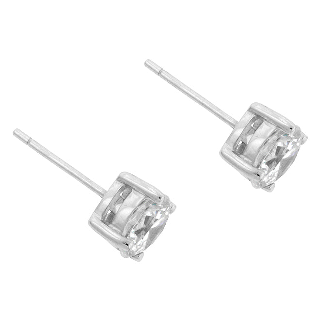 Sterling Silver 6.5mm Round Cubic Zirconia Stud Earrings