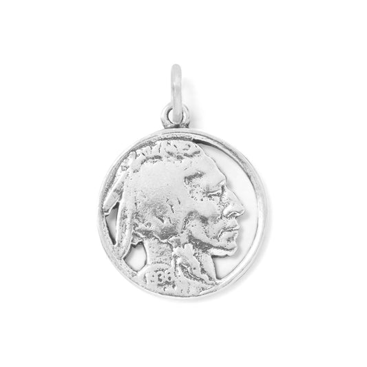 Authentic 925 Sterling Silver Indian Head Nickel Women's Charm for Bracelet or Necklace