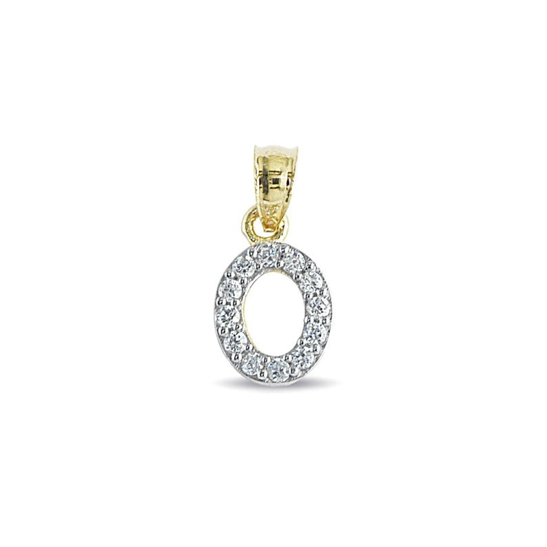 Genuine 14k Yellow Gold 0.59" Cubic Zirconia CZ Initial Block Letter 'O' Pendant for Men or Women - Gold Letter Charm