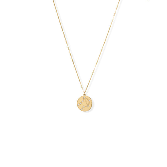 14k Yellow Gold Plated Sterling Silver Cubic Zirconia Libra Coin Constellations Necklace