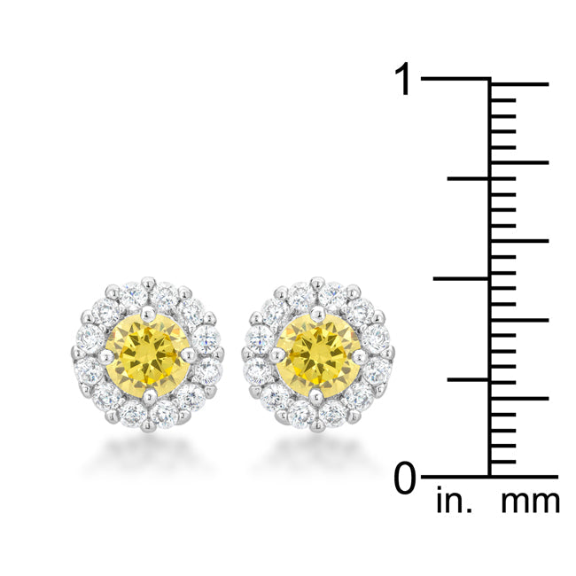 Silvertone Yellow Cubic Zirconia Halo Stud Earrings