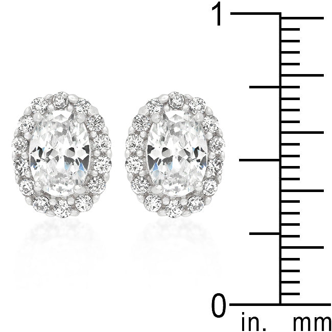 Precious Stars Silvertone Clear Cubic Zirconia Oval Halo Stud Earrings