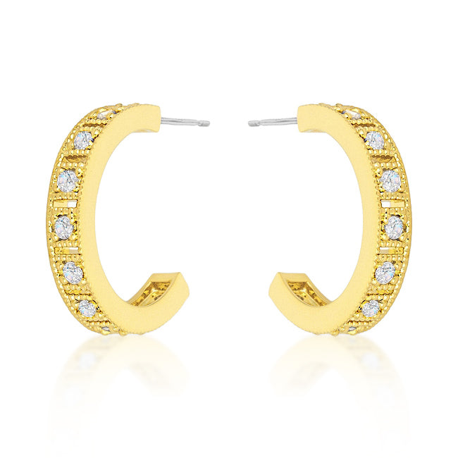 18k Yellow Goldplated 20mm Cubic Zirconia Semi-Hoop Earrings