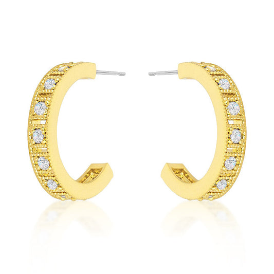 18k Yellow Goldplated 20mm Cubic Zirconia Semi-Hoop Earrings