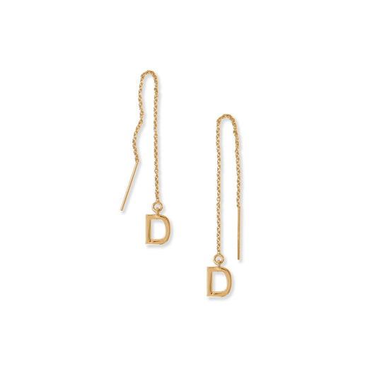 14k Gold Plated Sterling Silver 'D' Initial Threader Earrings