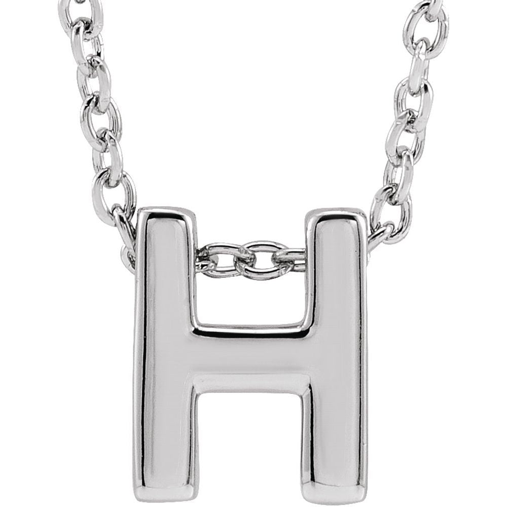 14K White Gold 0.31" Initial Letter H Pendant Slide Adjustable 16-18" Necklace