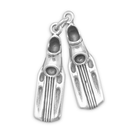 Authentic 925 Sterling Silver Oxidized Swim Fins Women's Charm for Bracelet or Necklace