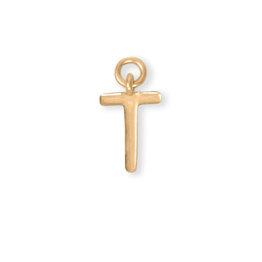 14k Gold Plated 925 Silver Polished T Initial Women's Charm for Bracelet or Necklace