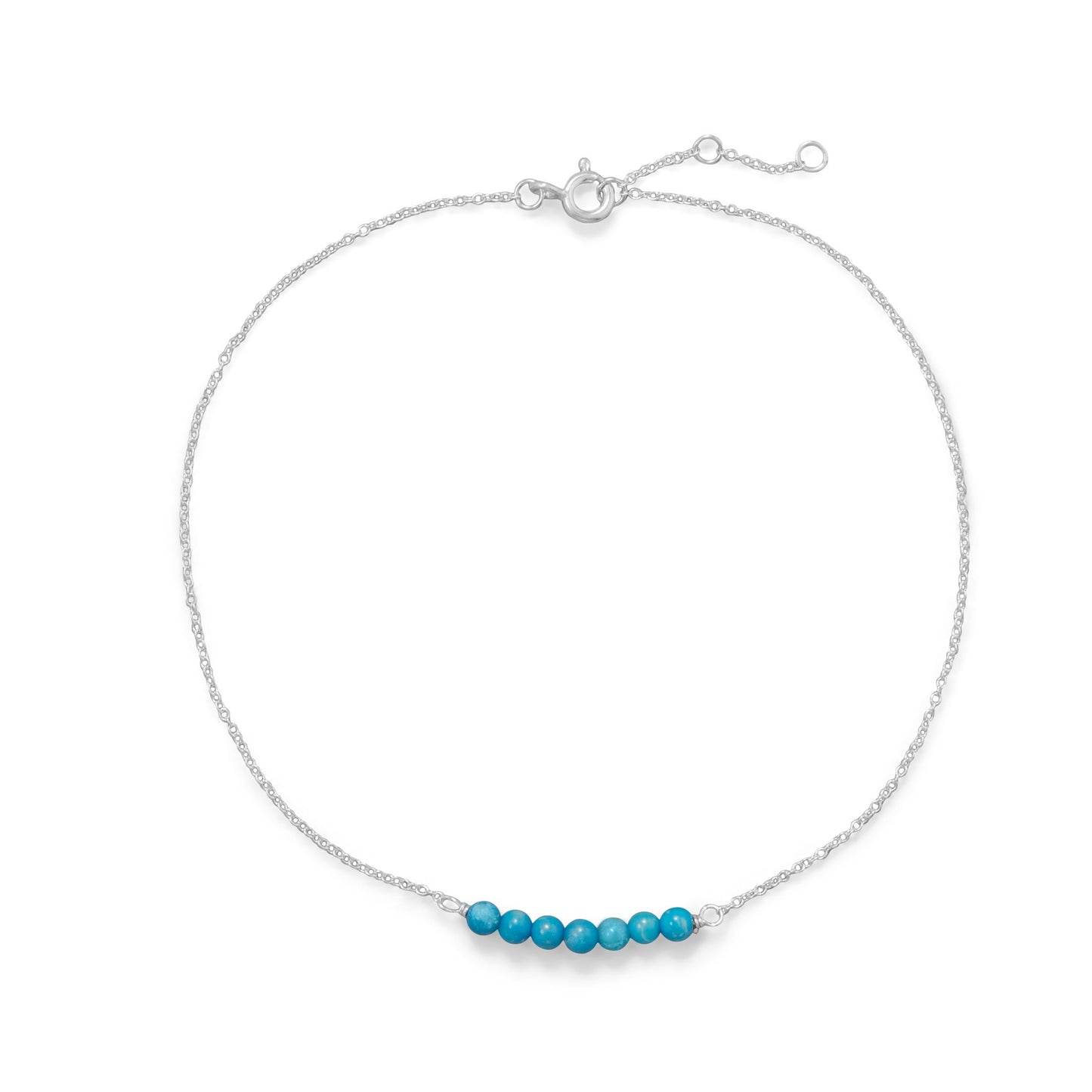 Sterling Silver Aqua Blue Dyed Howlite Beaded Anklet