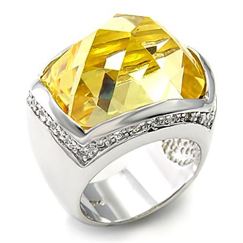 Rhodium 925 Sterling Silver Ring with AAA Grade CZ  in Citrine Yellow