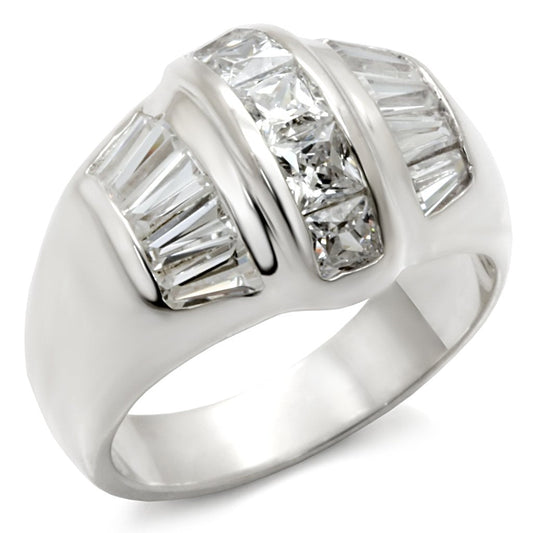 Rhodium 925 Sterling Silver Ring with AAA Grade CZ  in Clear