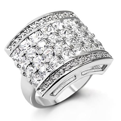 High Polished 925 Sterling Silver Ring with AAA Grade CZ  in Clear