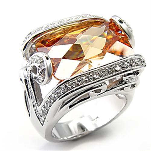 Rhodium 925 Sterling Silver Ring with AAA Grade CZ  in Champagne