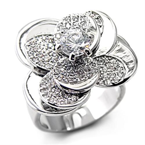 Rhodium 925 Sterling Silver Ring with AAA Grade CZ  in Clear