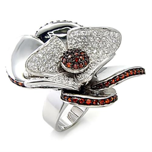 Rhodium + Ruthenium 925 Sterling Silver Ring with AAA Grade CZ  in Garnet