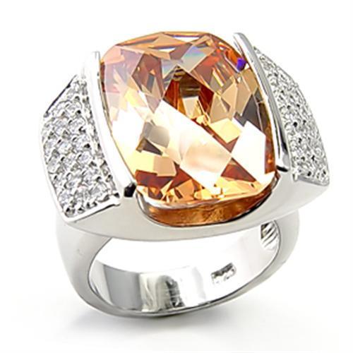 Rhodium 925 Sterling Silver Ring with AAA Grade CZ  in Champagne