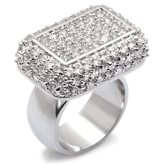 Rhodium 925 Sterling Silver Ring with AAA Grade CZ  in Clear