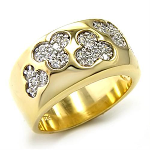 Gold+Rhodium 925 Sterling Silver Ring with AAA Grade CZ  in Clear