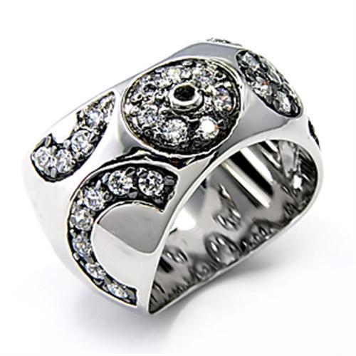 Rhodium + Ruthenium 925 Sterling Silver Ring with AAA Grade CZ  in Clear