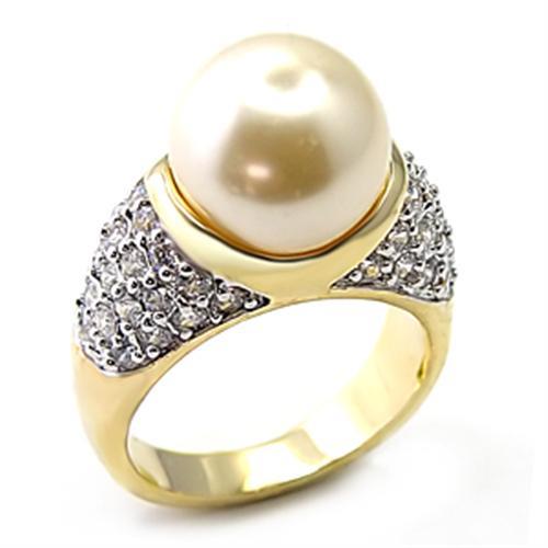 Gold+Rhodium 925 Sterling Silver Ring with Synthetic Pearl in White