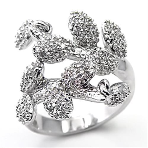 Rhodium 925 Sterling Silver Ring with AAA Grade CZ  in Clear