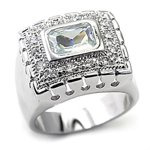 Rhodium 925 Sterling Silver Ring with AAA Grade CZ  in Clear