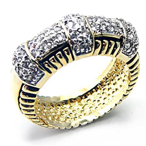 Gold+Rhodium 925 Sterling Silver Ring with AAA Grade CZ  in Clear