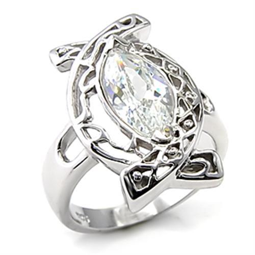 Rhodium 925 Sterling Silver Ring with AAA Grade CZ  in Clear