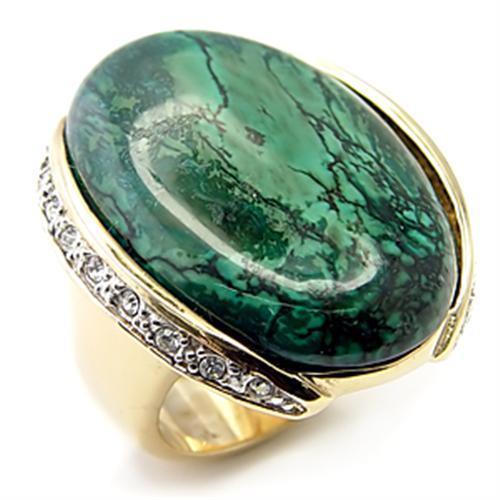 Gold+Rhodium 925 Sterling Silver Ring with Semi Precious in Sea Blue