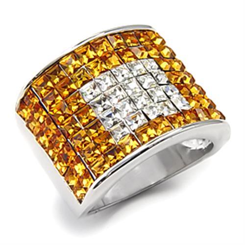 Rhodium 925 Sterling Silver Ring with Top Grade Crystal  in Topaz