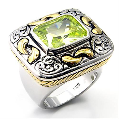Reverse Two-Tone 925 Sterling Silver Ring with AAA Grade CZ in Apple Green color
