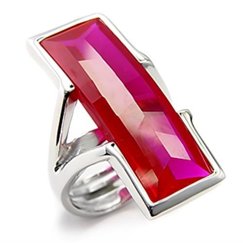 Rhodium 925 Sterling Silver Ring with Synthetic Garnet in Ruby