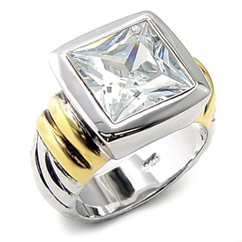 Reverse Two-Tone 925 Sterling Silver Ring with AAA Grade CZ in Clear